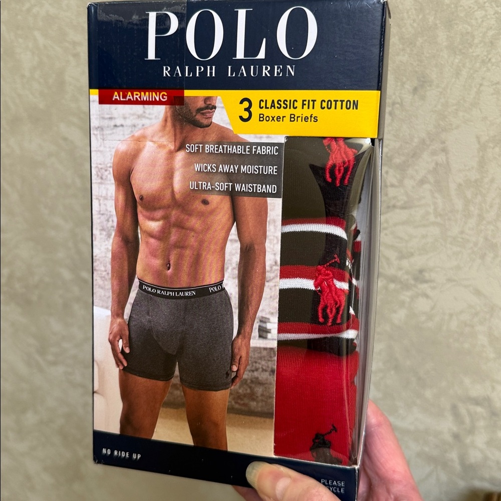 Polo by Ralph Lauren (3) Classic Fit Cotton Boxer Briefs. Sz S. Red-black colors